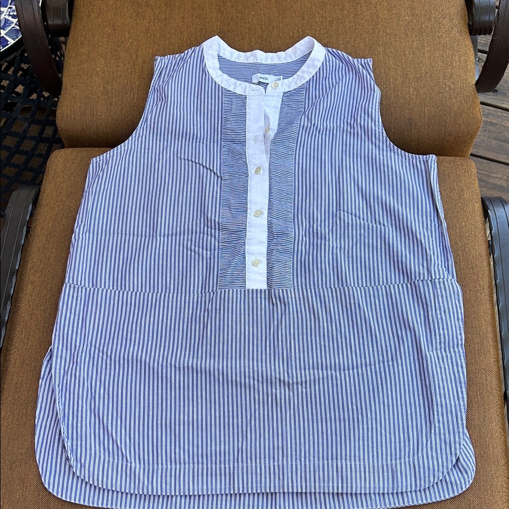 Vince Blue and White Sleeveless Blouse